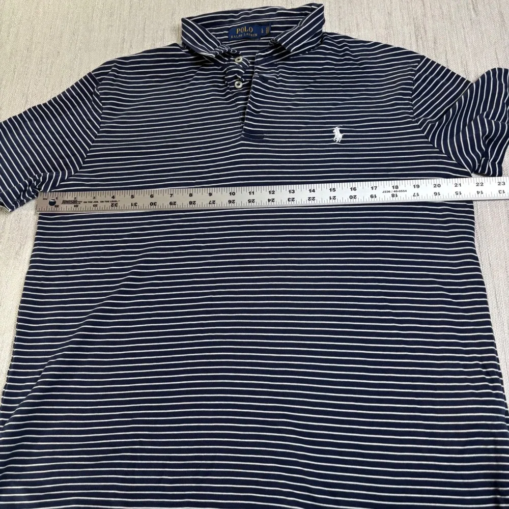 Polo Ralph Lauren Mens Large Navy Blue White Striped Short Sleeve Polo Shirt L - Picture 7 of 8